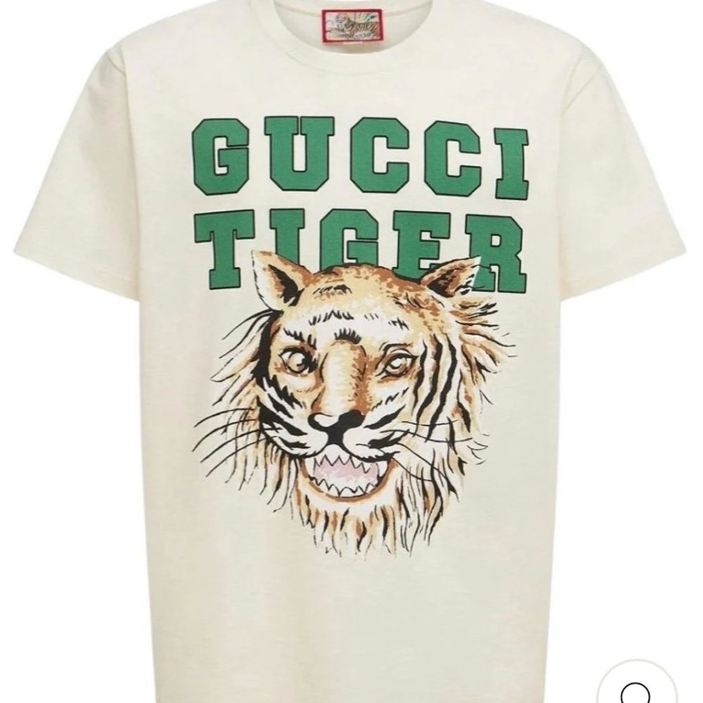 NWT $450 Gucci Tiger Print Green Logo cotton T-shirt  Sizes: Men XS Women M or S - Picture 2 of 6